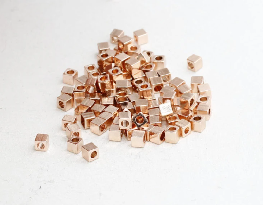 4mm Rose Gold Cube Beads, Spacer Beads, Cubes, Spacers  ROSE87