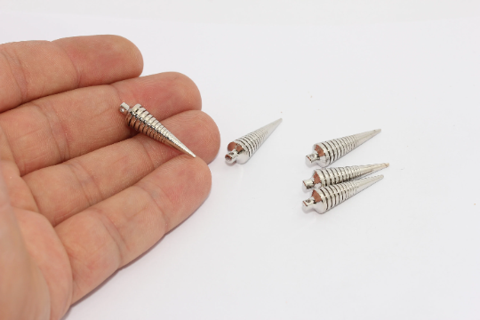 7x27mm Rhodium Plated Spike Charms, Long Bar, Spike , MTE763