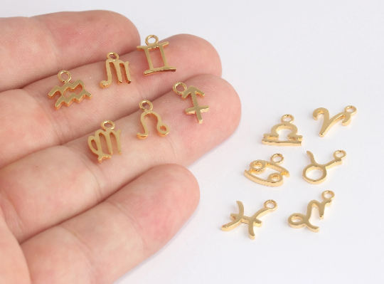 9x12mm 24k Shiny Gold Zodiac Signs, Horoscope, Zodiac Sign Charms , HRF22-1