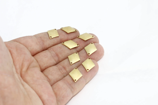 Raw Brass Square Disc, Two Hole Charms, Rectangle , SOM300