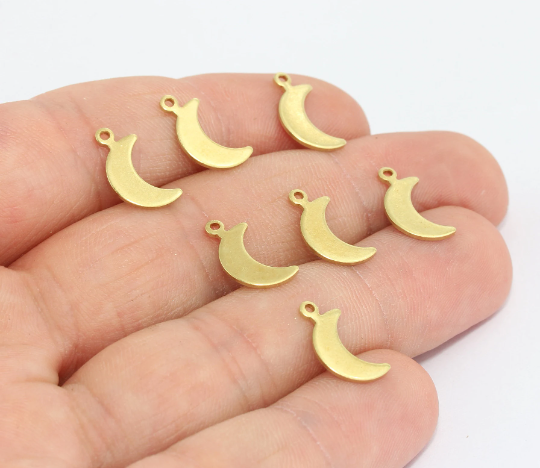 7x14mm Raw Brass Moon Charms, Moon Necklace , Mini MTE549