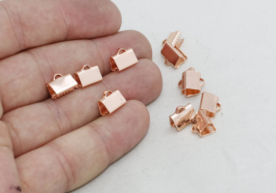 7mm Rose Gold Ribbon Crimps, Cord End, Fasteners Clasp, ROSE323