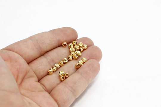 5mm 24k Shiny Gold Laser Cut Beads, Faceted,Plated  beads MTE227