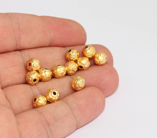 6,5mm 24k Matt Gold Ball Beads, Round Beads, Gold CHK399