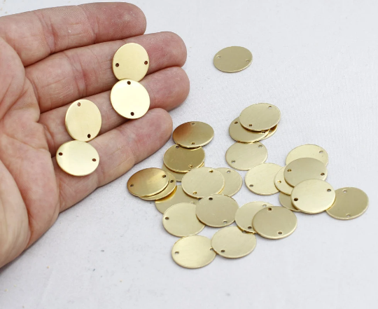 17mm Raw Brass Disc Charm, Two Hole Coins, Round Disc, AC16