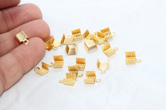 7x9,5mm 24k Shiny Gold Cord End, Crimp End Caps, Fold  DOM15