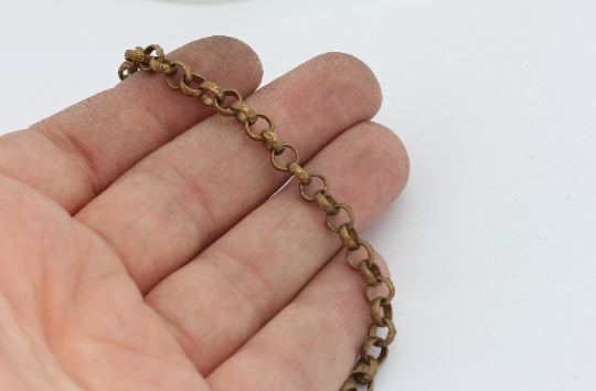 5,5mm Raw Brass Rolo Chain, Soldered Chain, Bulk Lot Chain, BXB168