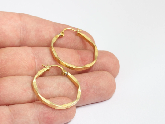 27mm Raw Brass Hoop Earrings, Textured Hoop Earrings , CHK543