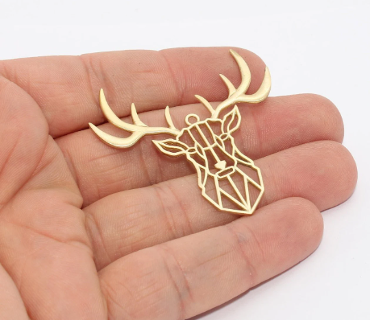 40mm Raw Brass Deer Pendant, Deer Necklace Charms, Deer CHK285