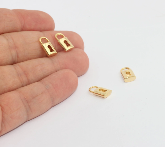 7x14mm 24k Shiny Gold Padlock Charms, Mini Lock Charms,  BRT30