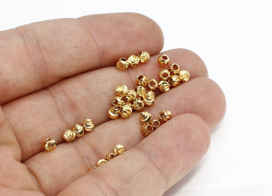 4mm 24k Shiny Gold Laser Cut Beads, Faceted Beads,Spacer MTE233