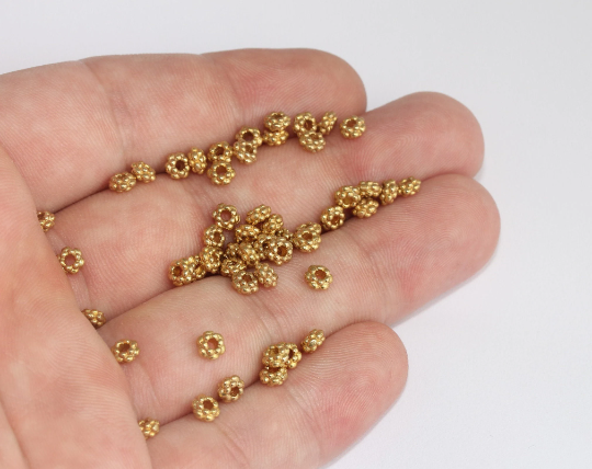 2.5x5mm Raw Brass Flower Beads, Spacer Beads, Connector MLS1078