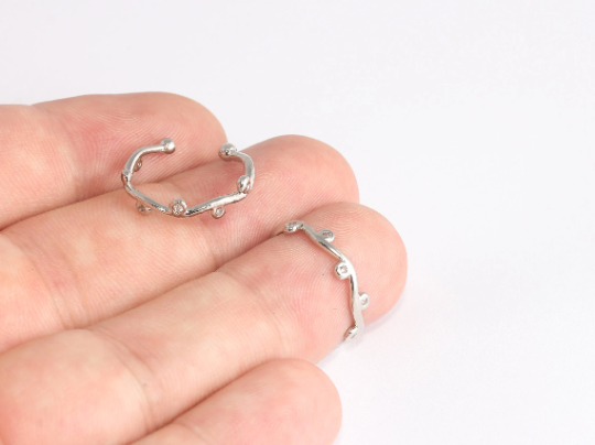 17mm Rhodium Plated Rings, Micro Pave Leaf Branch Rings,  XP429