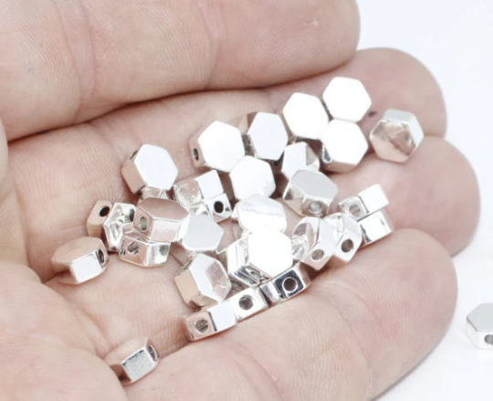 6mm Silver Plated Hexagon Beads, Hexagon Charms, Beads BLS24