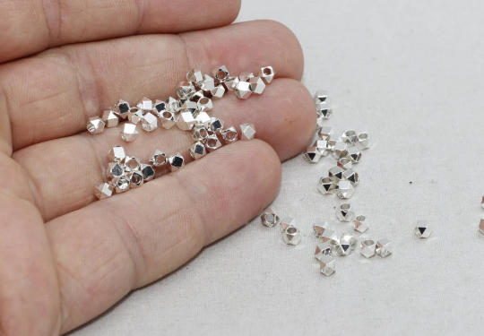 3mm Silver Plated Faceted Beads, Diamond Beads, CR142