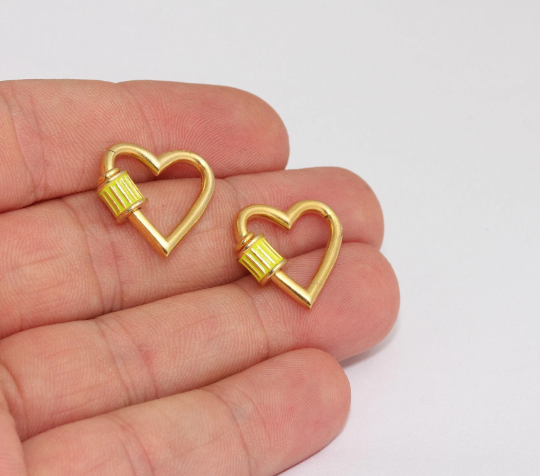 18x18mm 24k Shiny Gold Heart Screw Clasp Lock, Yellow FNL210