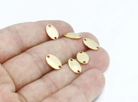 7x11mm 24k Shiny Gold Two Hole Disc, Oval Disc, Coins, MTE228