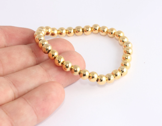 6mm 24k Shiny Gold Beaded Bracelet, Gold                           BLK4