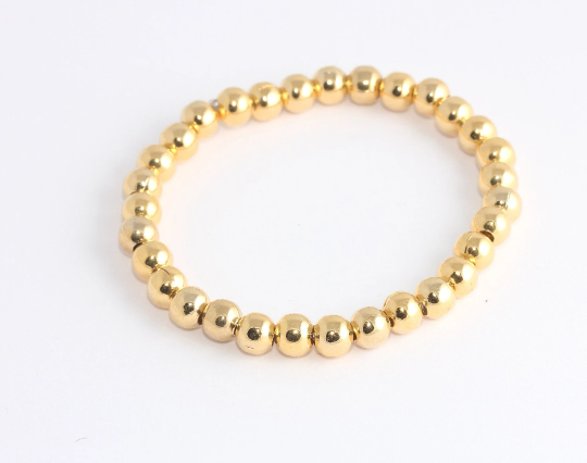 6mm 24k Shiny Gold Beaded Bracelet, Gold                           BLK4