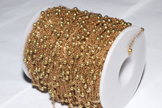 3mm Raw Brass Satellite Chain, Soldered Ball Chains, Beaded , GBC,