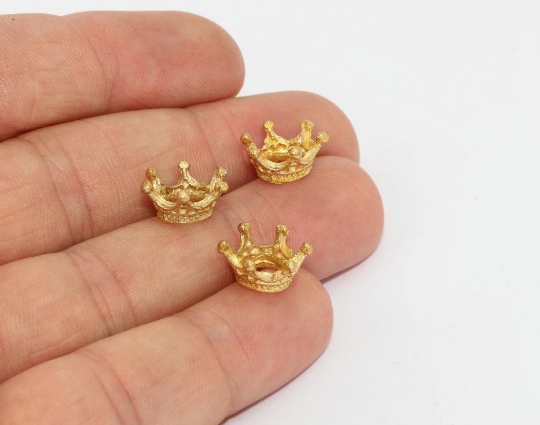 6x12mm Raw Brass Beads, Crown Beads, Crown Charms, MTE1181