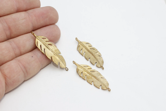 14x43mm Raw Brass Leaf Charms, Bracelet Connector, SOM91