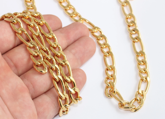 9x19mm 24k Shiny Gold Faceted Chain, Strong Curb Chain,     CHK596