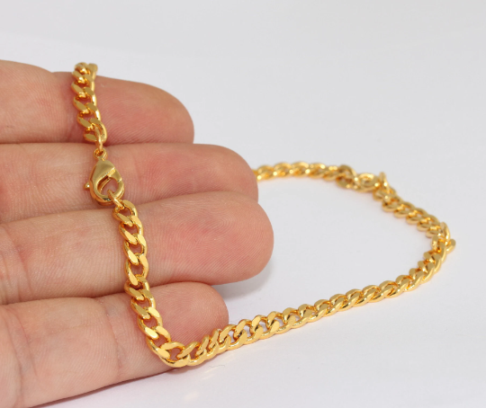 10" 4,5mm 24k Shiny Gold Anklet, Ready Ankle, Bracelet MLS101