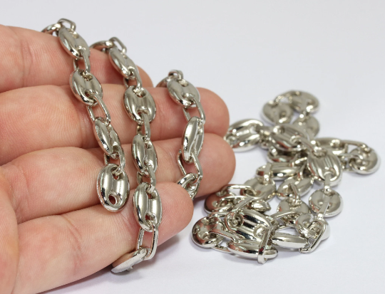 10x15mm Rhodium Plated Bar Chain, Oval Coin Chains, CHK433