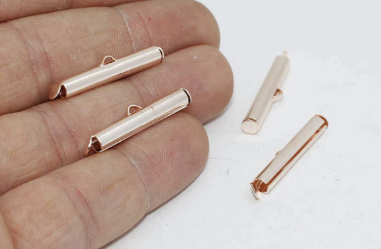 4x25mm Rose Gold Clasps, Slide On End Clasps, Tube End, ROSE483