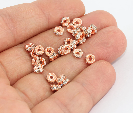 5mm Rose Gold Cz Beads, Spacer Beads, Zircon Beads, ROSE387