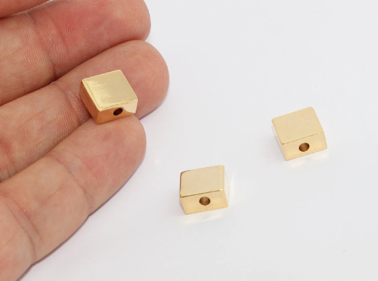 10mm 24k Shiny Gold Cube Beads, Rectang, Gold Plated,       MTE766