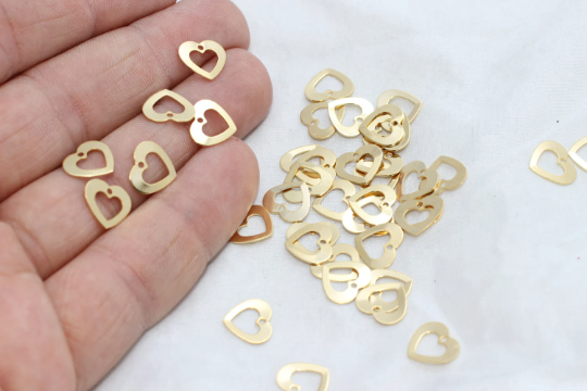 10mm 24K Gold Plated Heart Charms,Heart Coins,Gold BRT116