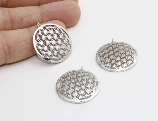 25mm Rhodium Plated Flower of Life, Yoga Pendants, CR149