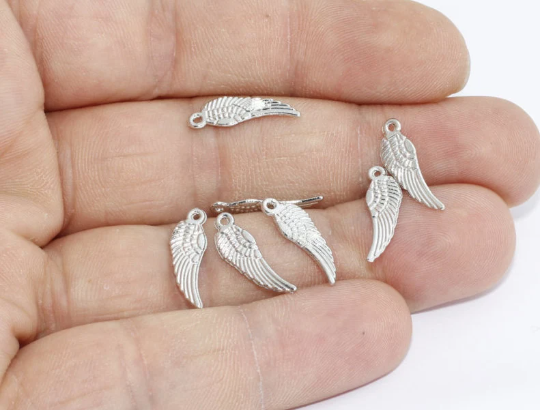 6x15mm Rhodium Plated Angel Wings, Angel Charms, Pendant, CR176