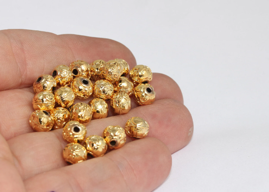 8mm 24k Shiny Gold Beads, Spacer Beads, Hollow Beads, CHK402-1