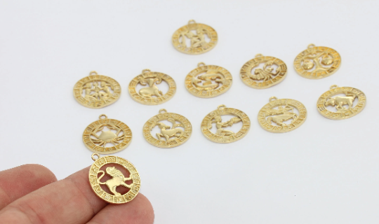 19x21mm Raw Brass Zodiac Charms, Astrology Charms, Horoscope, Raw Brass Findings, Pendant Necklace, HRF36