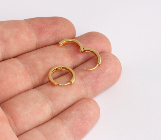 14mm 24k Shiny Gold Leverback Earrings, Tiny Gold ,           SLM263