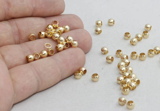 4mm 24k Shiny Gold Plated Beads , Round Ball Beads,  BRT570