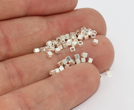 2mm Silver Plated Cube Beads, Spacer Beads, Bracelet Beads, MTE1002