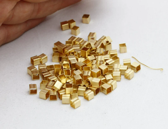 4mm 24k Matt Gold Square Tube Beads, Tiny Spacer Tubes BRT59