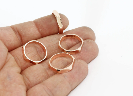 No7 Rose Gold Hexagon Ring, Honeycomb Ring, Gold Ring, ROSE307