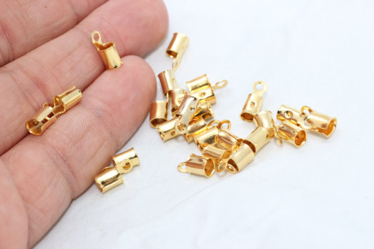 Inner 3,5mm Gold Plated Cord End , Brass end cap ,  DOM13