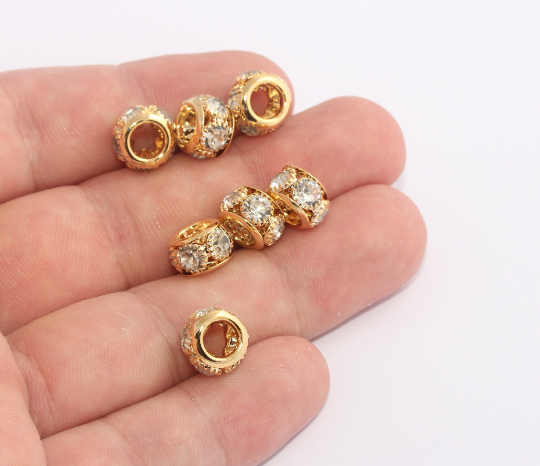 7x11mm 24k Shiny Gold Beads, Round Spacer Beads, Zircon  SLM390