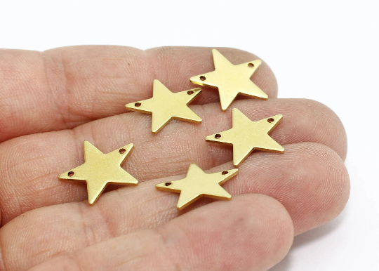 16mm Raw Brass Star Charms, Two Hole Charms, Star,Brass  SOM267