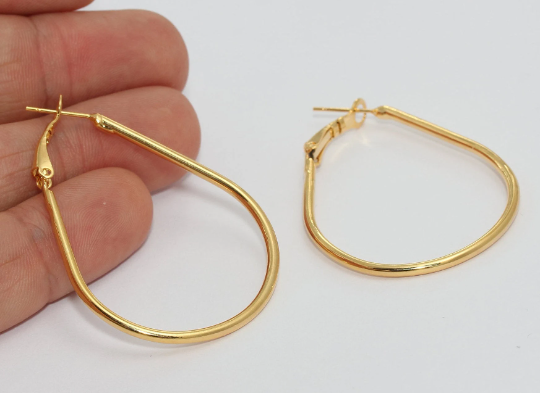 33x40mm 24k Shiny Gold Plated Hoop Earrings, Earrings, CHK370-1